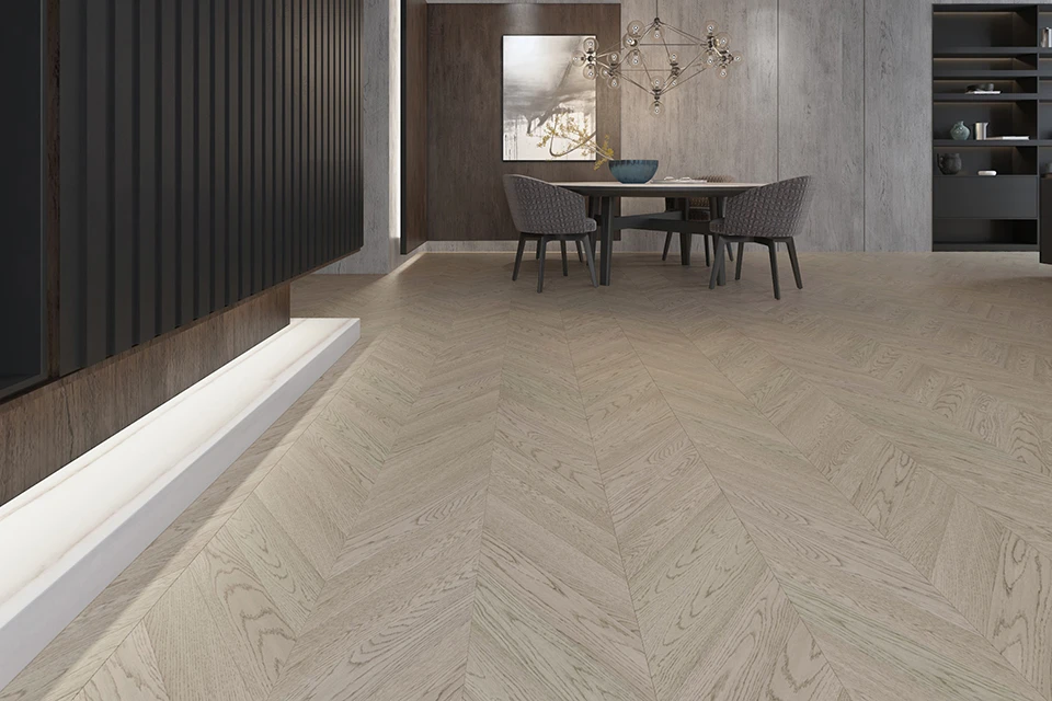 Prime Engineered Flooring Oak Chevron Silver Stone Brushed Uv Lacquered 14/3mm By 90mm By 510mm 4 Prime Engineered Flooring Oak Chevron Silver Stone Brushed Uv Lacquered 14/3mm By 90mm By 510mm - Image 2