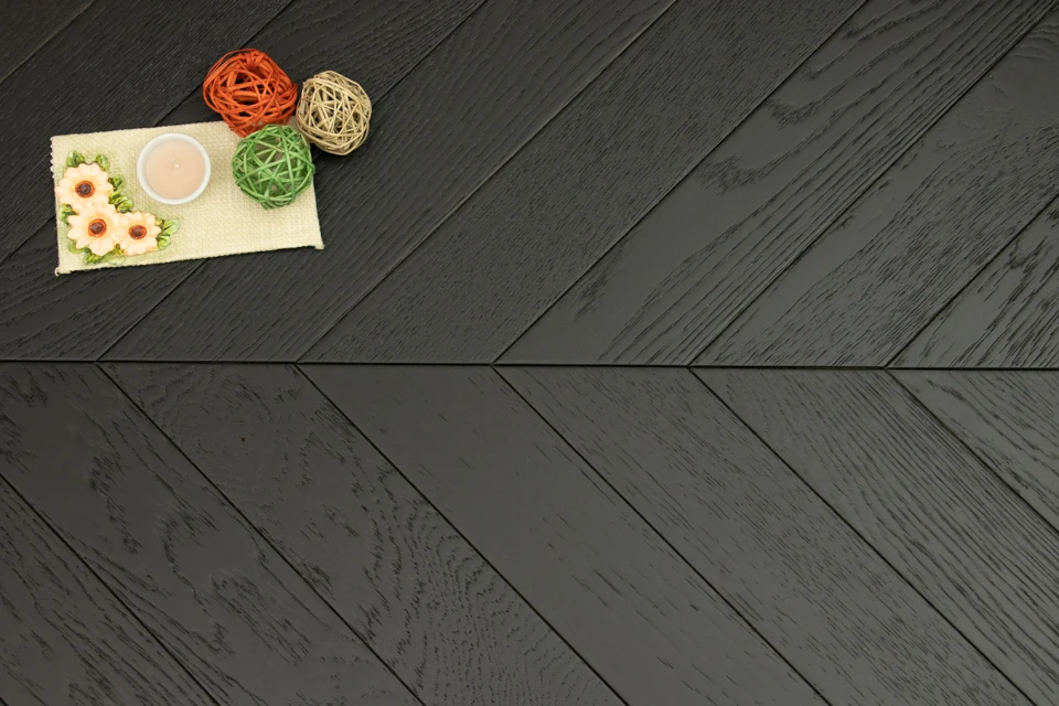 Natural Engineered Flooring Oak Chevron Jet Black Light Brushed UV Lacquered 15/4mm By 90mm By 600mm 4 Natural Engineered Flooring Oak Chevron Jet Black Light Brushed UV Lacquered 15/4mm By 90mm By 600mm - Image 2