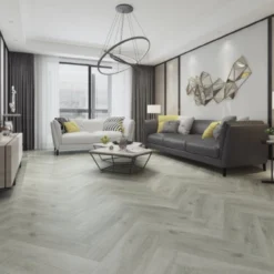 Supremo Luxury Click Vinyl Rigid Core Herringbone Flooring Orion Grey With Built In Underlay 6mm By 100mm By 600mm