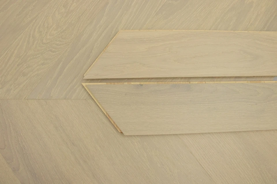 Prime Engineered Flooring Oak Chevron Snow White Brushed Wax Oiled 14/3mm By 90mm By 510mm 5 Prime Engineered Flooring Oak Chevron Snow White Brushed Wax Oiled 14/3mm By 90mm By 510mm - Image 3