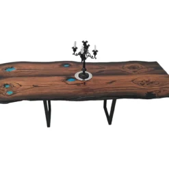 Bog Oak Dining Room Table Top Live Edge Hardwax Oiled (with Resin) 35mm By 980mm By 2560mm