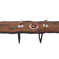 Bog Oak Dining Room Table Top Live Edge Hardwax Oiled (with Resin) 35mm By 880mm By 3150mm