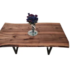 European Walnut Dining Room Table Top LiVe Edge UV Lacquered (with Resin) 35mm By 940mm By 1600mm -Wooden Flooring Elegant Shop tb026