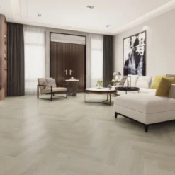 Supremo Luxury Click Vinyl Rigid Core Herringbone Flooring Pure White With Built In Underlay 6mm By 126mm By 630mm